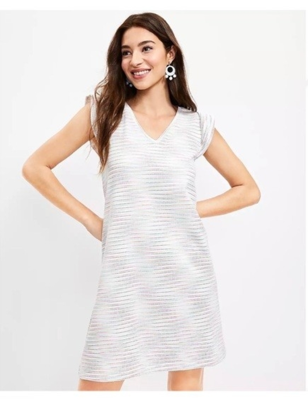 LOFT White Knit V-Neck Shift Dress
